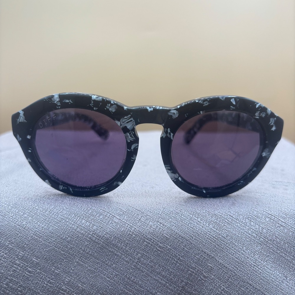 DIFF Eyewear‎ Black White Marble Round Sunglasses Handmade Acetate Retro Chic